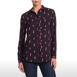 Equipment Black White Multicolor Reese Lightning Bolt Button Down Blouse Sz XL